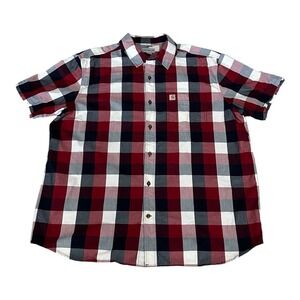 Carhartt Red White Blue Button Up Shirt Men 2XL Relaxed Fit Short Sleeve Relaxed